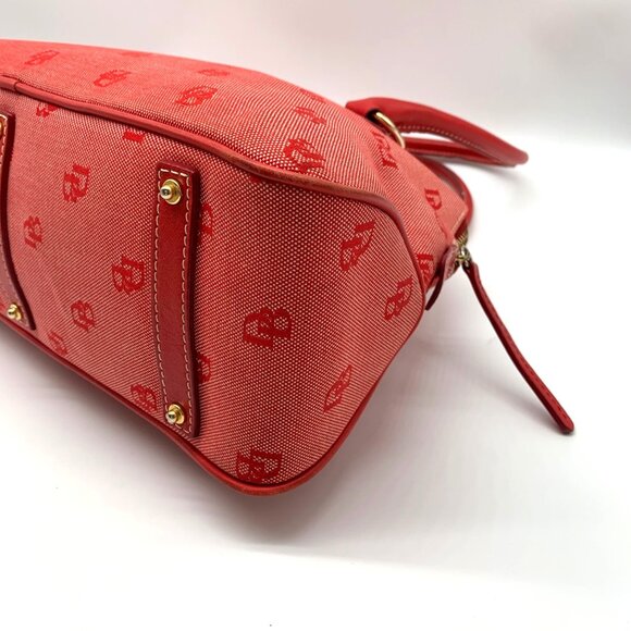 Dooney & Bourke Red Monogram Canvas Leather Trim Large Domed Satchel Bag - Picture 8 of 12